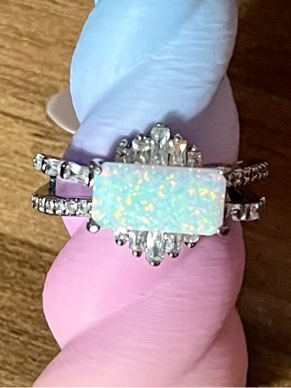 BP The Quiet Crown Ring Milky White Opal on Hematite Ring